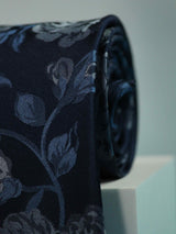 Navy Blue Floral Handmade Silk Necktie - TOSSIDO