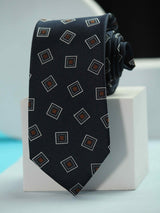 Navy Blue Geometric Handmade Silk Necktie - TOSSIDO