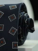 Navy Blue Geometric Handmade Silk Necktie - TOSSIDO