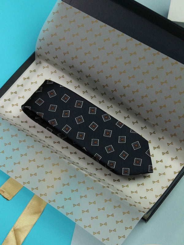 Navy Blue Geometric Handmade Silk Necktie - TOSSIDO