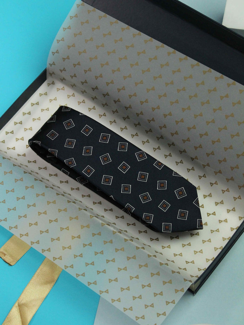Navy Blue Geometric Handmade Silk Necktie - TOSSIDO
