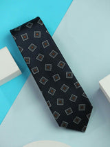Navy Blue Geometric Handmade Silk Necktie - TOSSIDO