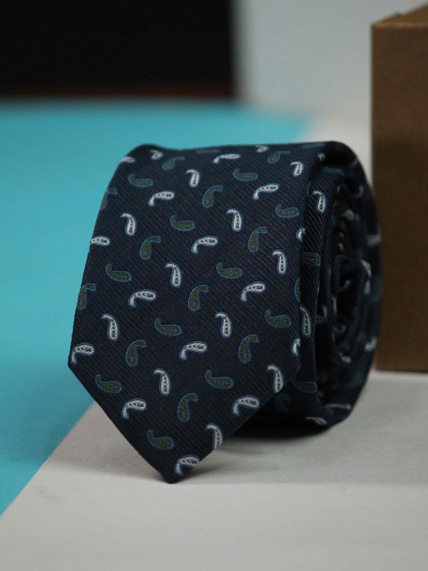 Navy Blue Paisley Skinny Necktie - TOSSIDO