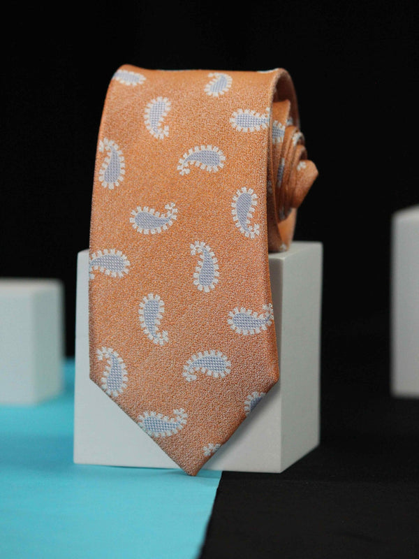 Orange Paisleys Handmade Silk Necktie - TOSSIDO