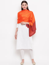 Orange self design with woven border Modal Stole - TOSSIDO