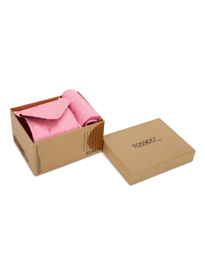 Pink Anchor Necktie & Pocket Square Giftset - TOSSIDO