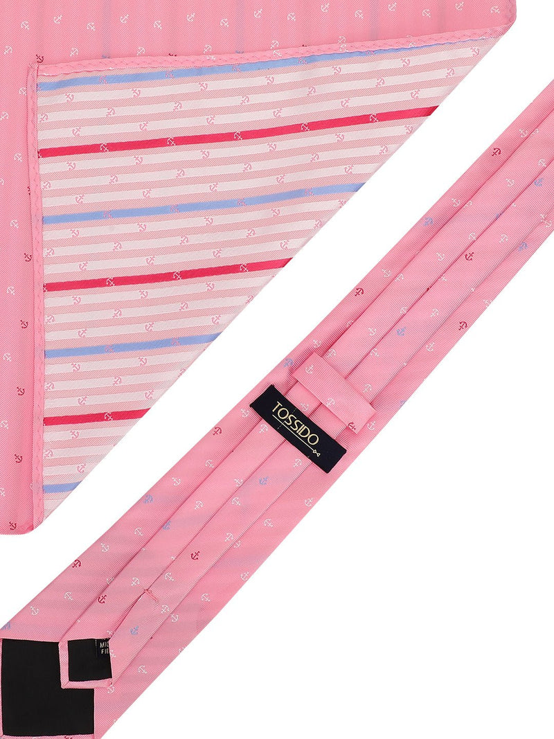 Pink Anchor Necktie & Pocket Square Giftset - TOSSIDO