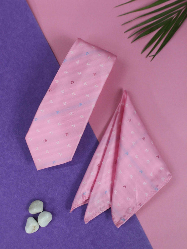 Pink Anchor Necktie & Pocket Square Giftset - TOSSIDO