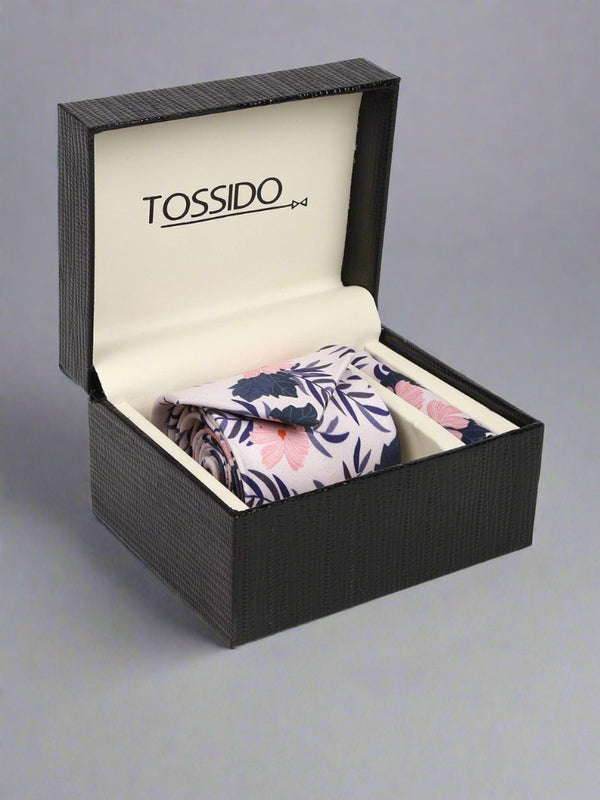 Pink Floral Printed Necktie & Pocket Square Gift Set - TOSSIDO