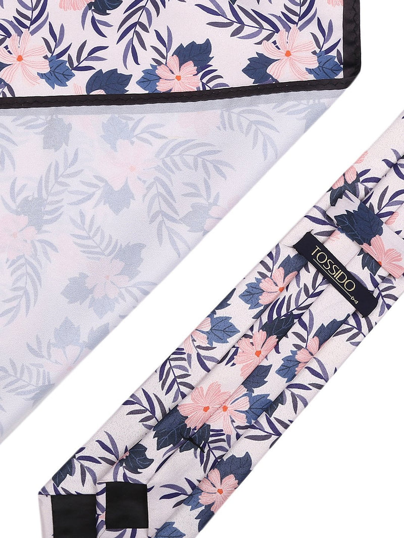 Pink Floral Printed Necktie & Pocket Square Gift Set - TOSSIDO