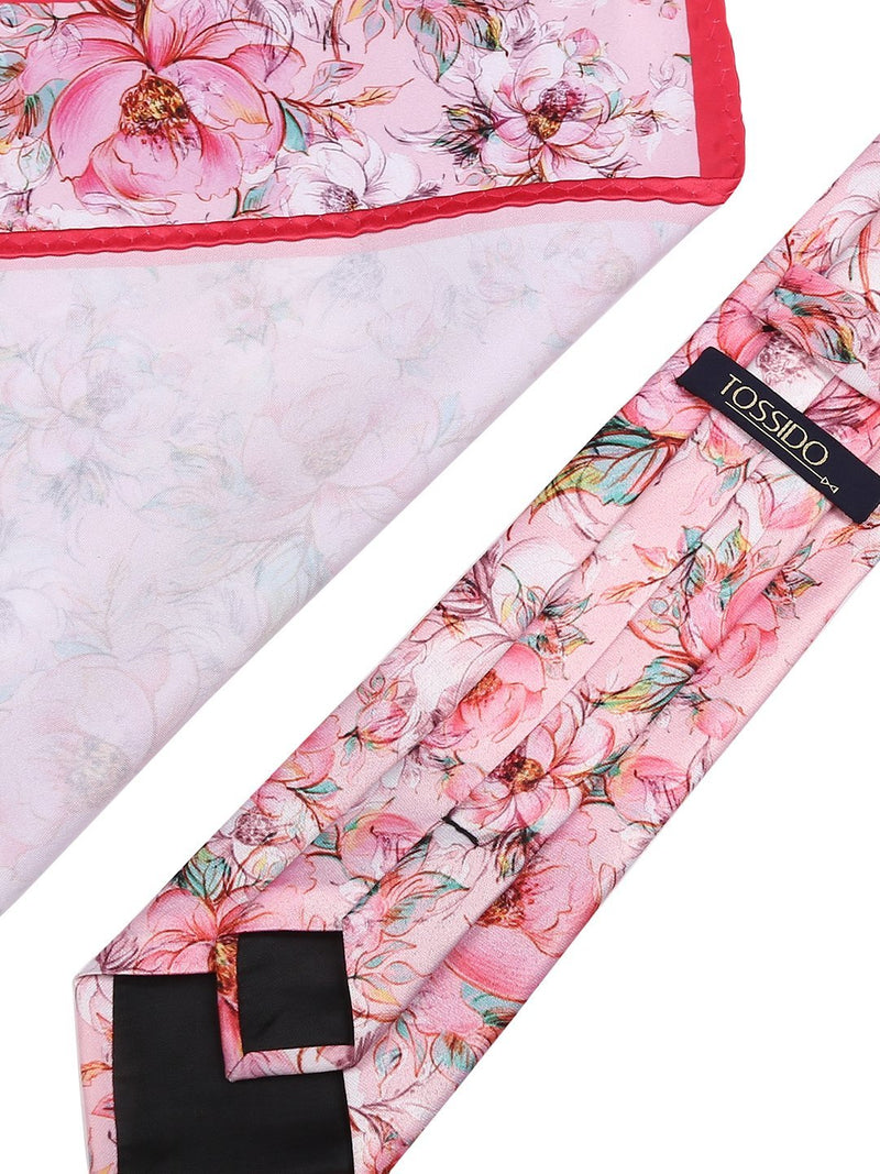 Pink Printed Necktie & Pocket Square Set - TOSSIDO