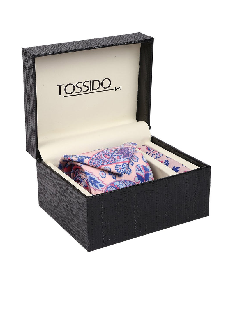 Pink & Purple Floral Necktie & Pocket Square giftset - TOSSIDO