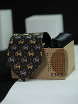 Printed Black Elephant Tie & Hanky Set - TOSSIDO