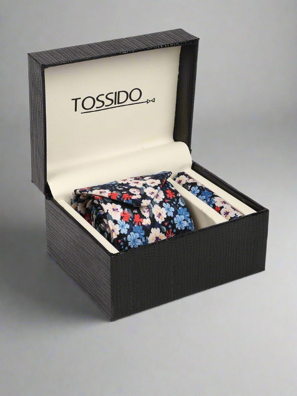 Printed Floral Necktie & Pocket Square Giftset - TOSSIDO