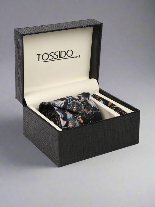 Printed Floral Necktie & Pocket Square Giftset - TOSSIDO