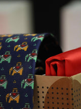 Printed Navy Blue Elephant Tie & Hanky Set - TOSSIDO
