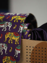 Printed Purple Elephant Tie & Hanky Set - TOSSIDO