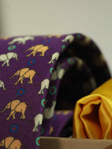 Printed Purple Elephant Tie & Hanky Set - TOSSIDO