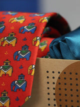 Printed Red Elephant Tie & Hanky Set - TOSSIDO