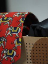 Printed Red Elephant Tie & Hanky Set - TOSSIDO