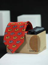 Printed Red Elephant Tie & Hanky Set - TOSSIDO