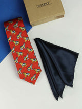 Printed Red Elephant Tie & Hanky Set - TOSSIDO