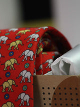 Printed Red Elephant Tie & Hanky Set - TOSSIDO