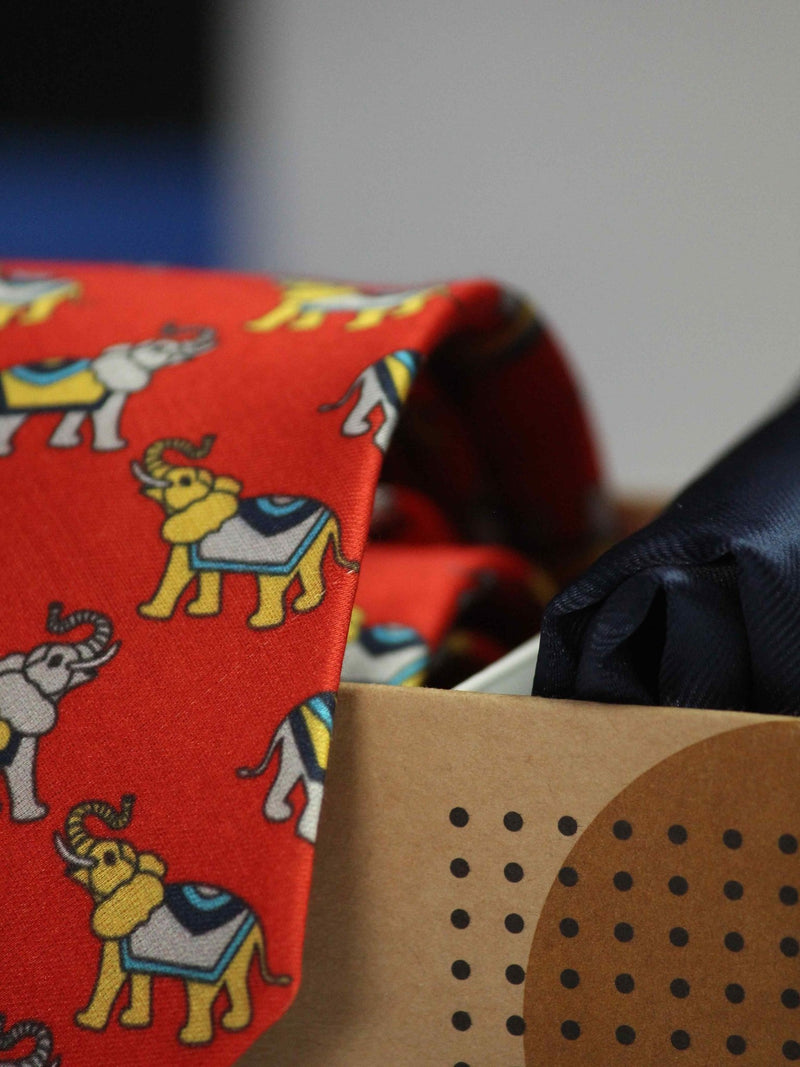 Printed Red Elephant Tie & Hanky Set - TOSSIDO