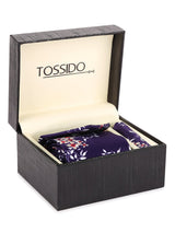 Purple Base Printed Necktie & Pocket Square Set - TOSSIDO