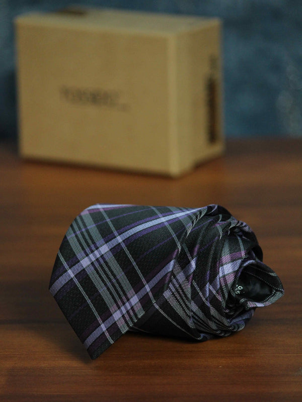 Purple & Black Check Woven Necktie - TOSSIDO