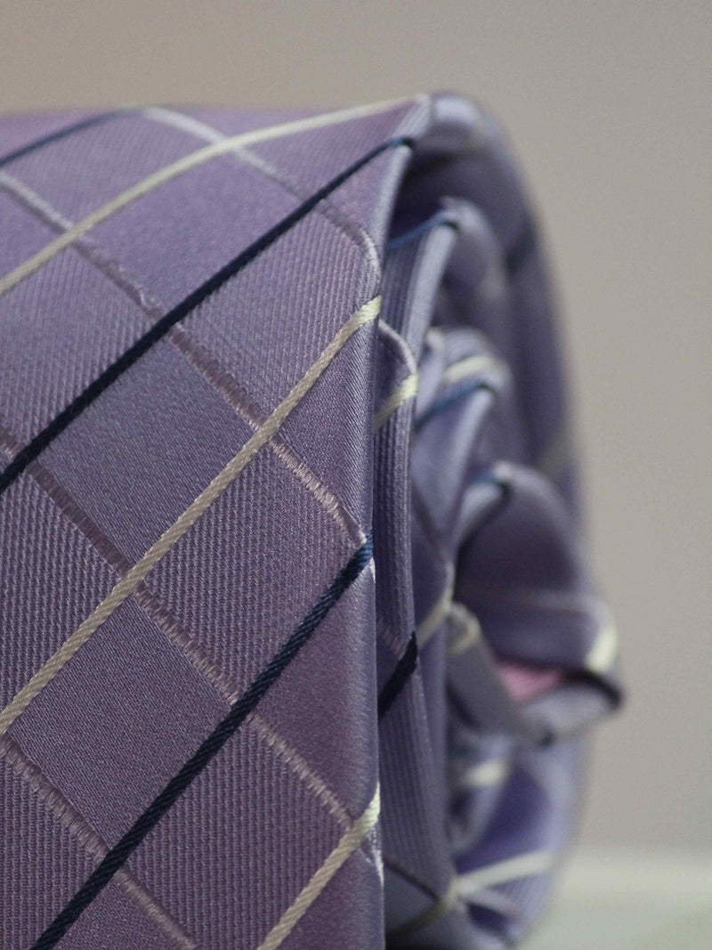 Purple Check Handmade Silk Necktie - TOSSIDO