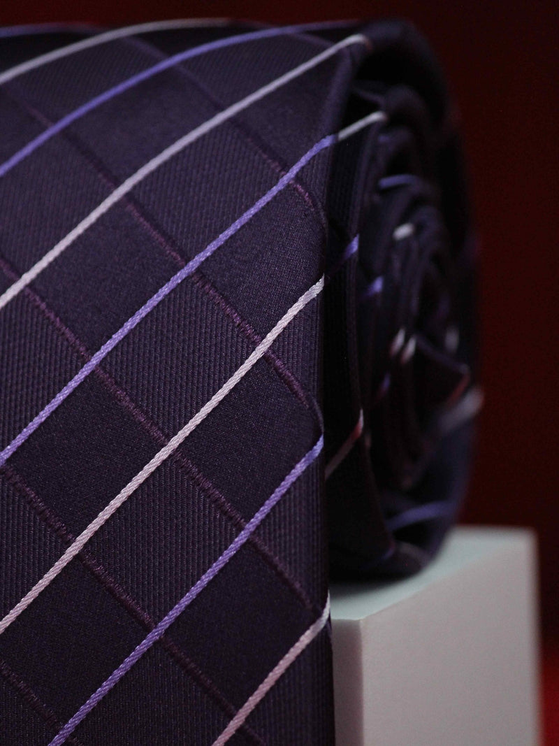 Purple Checks Handmade Silk Necktie - TOSSIDO