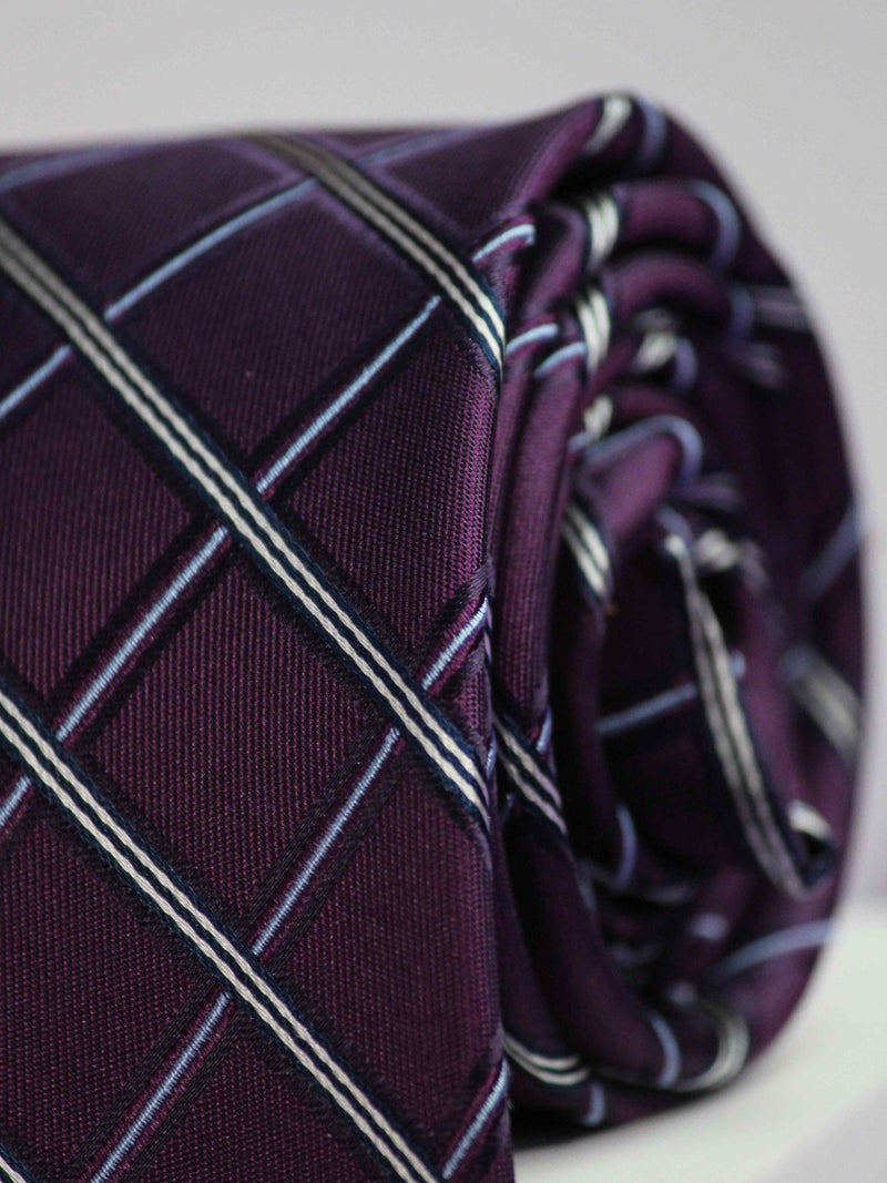 Purple Checks Handmade Silk Necktie - TOSSIDO