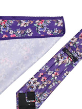 Purple Floral Printed Necktie &amp; Pocket Square Gift Set - TOSSIDO