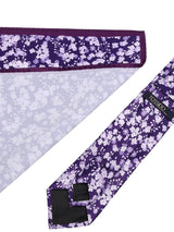 Purple Floral Printed Necktie & Pocket Square Giftset - TOSSIDO