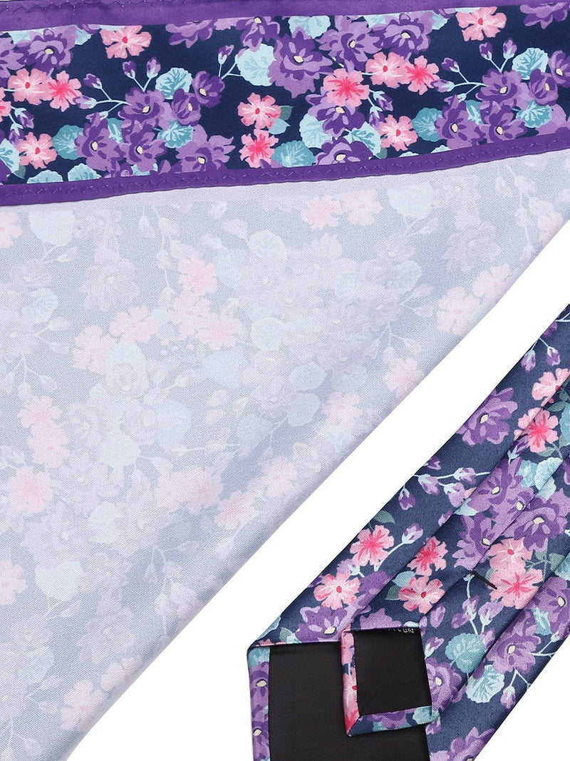 Purple Floral Printed Necktie & Pocket Square Giftset - TOSSIDO