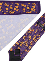 Purple Floral Printed Necktie & Pocket Square Giftset - TOSSIDO