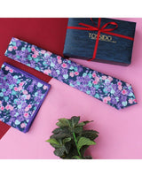 Purple Floral Printed Necktie & Pocket Square Giftset - TOSSIDO
