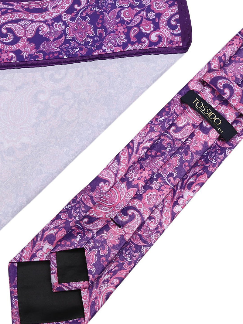 Purple Paisley Printed Necktie & Pocket Square Giftset - TOSSIDO