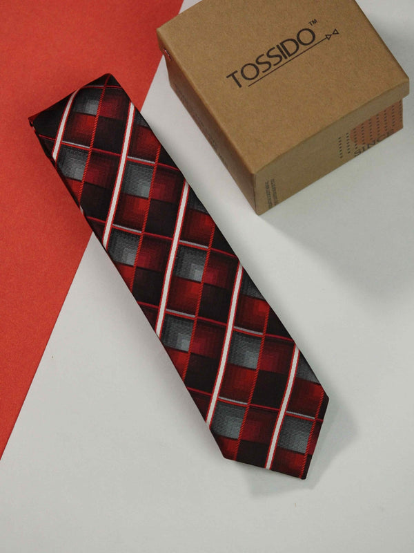 Red Check Skinny Necktie - TOSSIDO