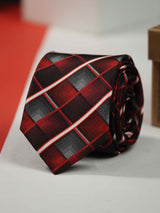 Red Check Skinny Necktie - TOSSIDO