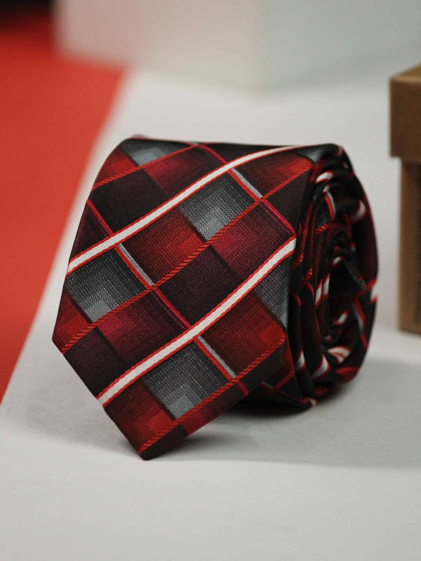 Red Check Skinny Necktie - TOSSIDO