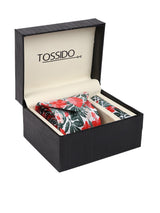 Red & Green Floral Necktie & pocket square giftset - TOSSIDO