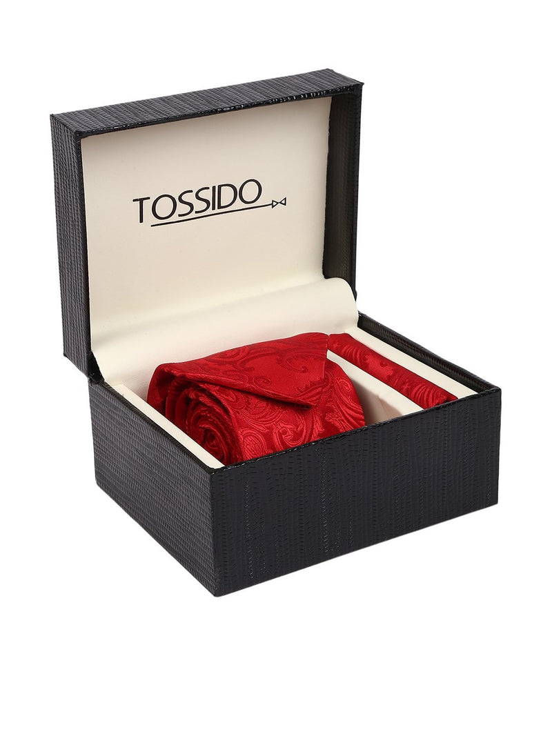 Red Paisley Necktie & Pocket Square Giftset - TOSSIDO