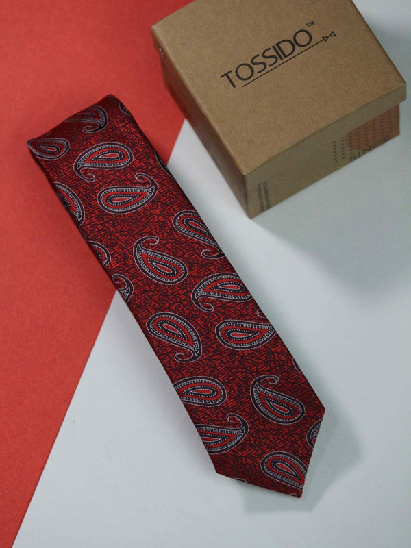 Red Paisley Skinny Necktie - TOSSIDO