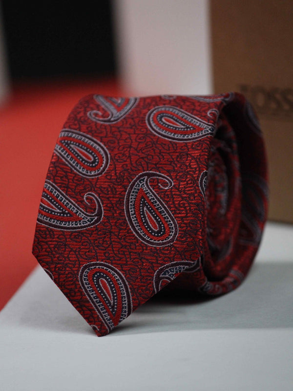 Red Paisley Skinny Necktie - TOSSIDO