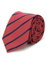 Red stripe necktie in woven microfiber, close-up