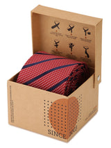 Red stripe necktie in woven microfiber, flat lay