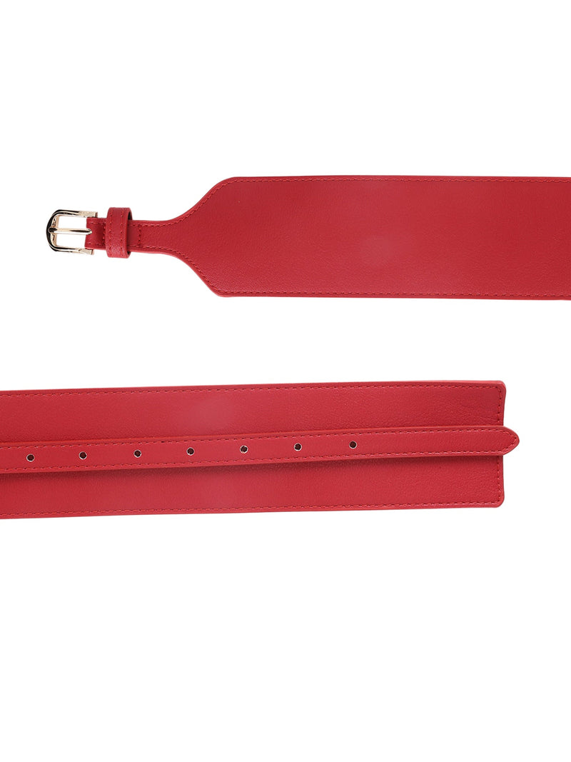 Red Vegan Leather Belt with Rose Gold Buckle - TOSSIDO