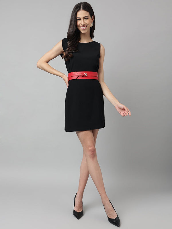 Red Vegan Leather Belt with Rose Gold Buckle - TOSSIDO